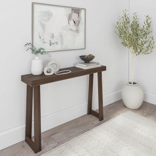 Image of Modern Solid Wood Standing Console Table for Living Room, Sofa Table Narrow Entrance Table Hallway Back Couch Living Room Lobby (Dark Red Mohagany, 120-CM Long)
