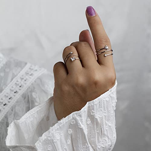 Bague en argent S925 ajustable à double couche d'étoiles élégante - 7