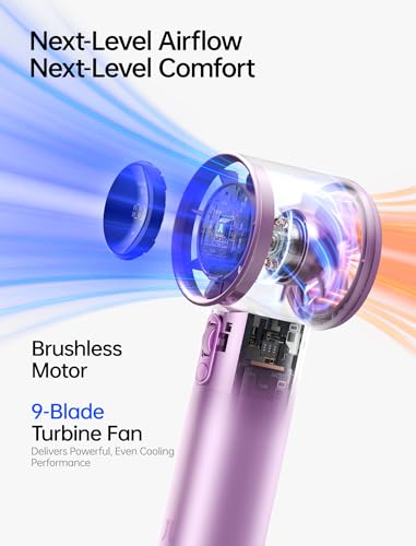 Image of JISULIFE Handheld Fan Pro1S - Next-Gen Airflow: Up to 40h Runtime, Electroplated Body - Luxury Shine, 1-100 Speed Scroll Wheel, 5000mAh-Portable Fan for Travel, Gifts for Women Men(Chrome Purple, 1Pc)