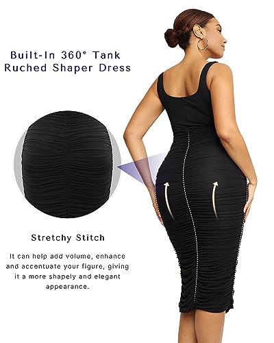 SHAPELLX Shaper Dress Sexy Ruched Bodycon Dress for Women Built-in 360° Tank Top Casual Party Club Midi Dresses3