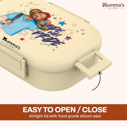 Image of Mumma's LIFE Stainless Steel Tiffin Box with 4 Side Lock Lid, 910 ml and Inner Stainless Steel Container, 135 ml, Food Grade | Air Tight | Easy to Carry | Leak Proof (Mini Kick Lunch Box Yellow)