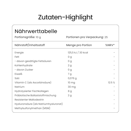 Marine Kollagen Pulver – Hydrolysiertes Fischkollagen – Hoher Proteingehalt – Präbiotische Ballaststoffmischung – Vitamin C – Hyaluronsäure – MSM – Zuckerfrei – Gummily