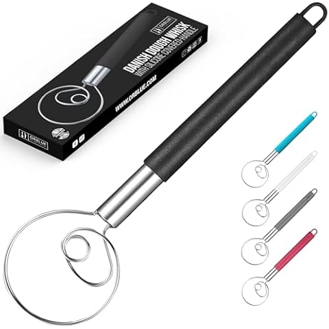 ORBLUE Danish Dough Whisk with Silicone Covered-Handle, Stainless Steel Mixer, Black Cover