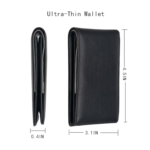 Slim Mens Bifold Wallet,Thin Genuine Leather Wallet for Men with 8 Card Slots and1 ID Window (BLAC3