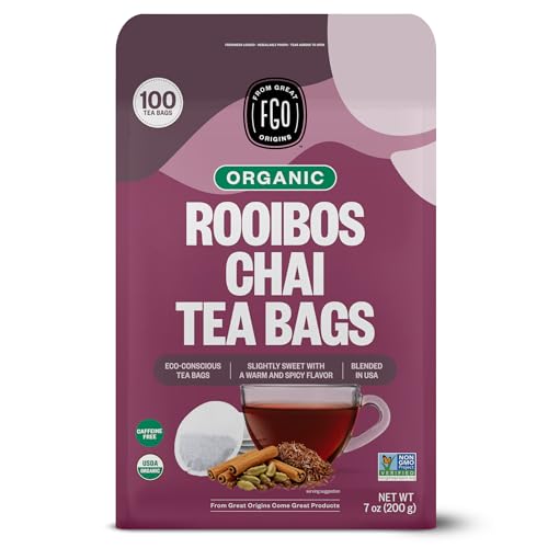 FGO Organic Rooibos Chai Tea, 100 Count, Eco-Conscious Tea Bags, Resealable Bag, Packaging May Vary (Pack of 1)
