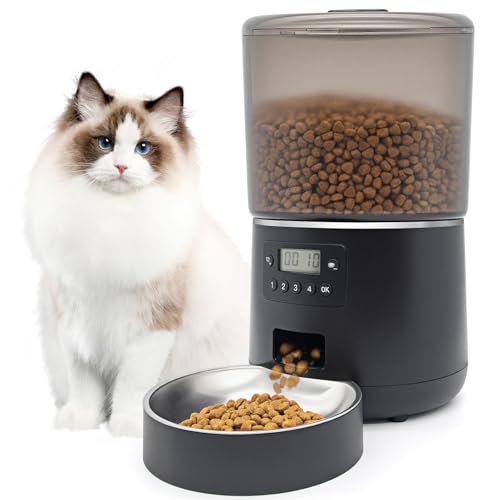 Automatic Cat Feeder with Timer - 3-4L Large Capacity,Cat Food Dispenser,Programmable 4 Meals Daily,Precise Portion Control,Ideal for Cats and Pets