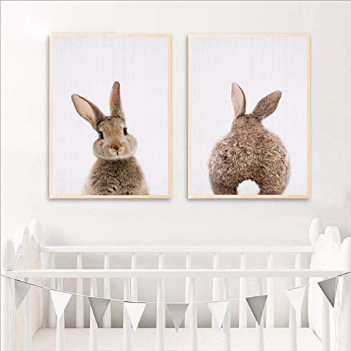 Lapin Lapin Toile, Peinture Woodlands Pépinière Décor Animal Photo Lapin Mur Art Prints Moderne...