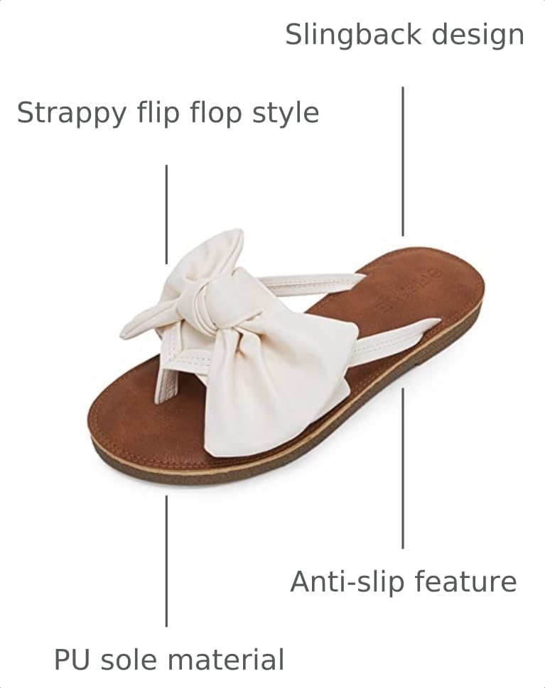 Image of FISACE Womens Bow Flat Sandals Flip Flops Slide Sandals Summer Beach Shoes