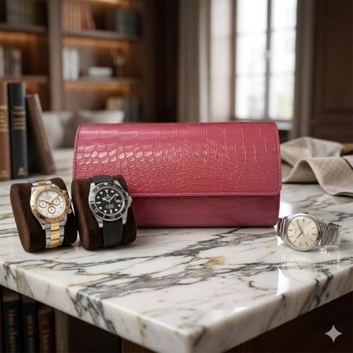 Image of essart Luxury Watch Storage Case - Premium Leather Organizer Box for Exclusive Timepieces, Elegant Display & Protection for Collectors (WR-1013-Croco-Maroon)