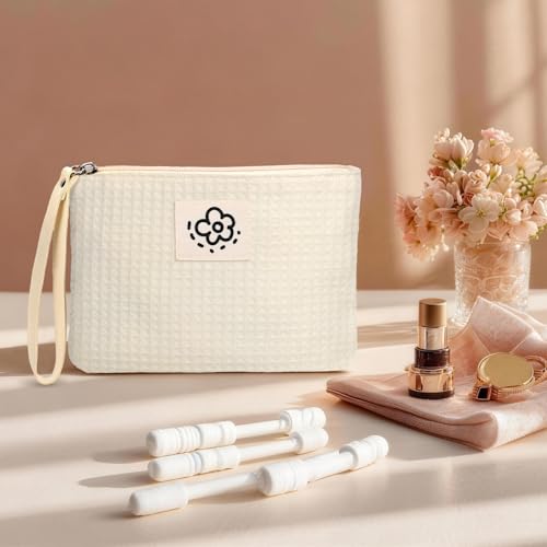 Image of Waffle Canvas Period Pouch First Period Kit Bag Small Discreet Menstrual Cup Pad Pouch Cute Sanitary Napkin Storage Bag Tampon Holder Multi-purpose Feminine Bag Green