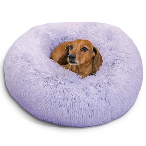 Image of Best Friends by Sheri The Original Calming Donut Dog Bed for Small Dogs up to 25 lbs, Shag Faux Fur, Lavender, 23 inch x 23 inch