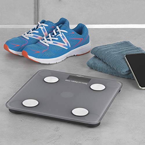 MAXXMEE Personen-lichaamsanalyse-weegschaal, 3 V, begeleidende app voor tracking, berekening van de dagelijkse caloriebehoeften, Bluetooth®-functie voor verbinding met gratis gezondheids-app, grijs - Afbeelding 6
