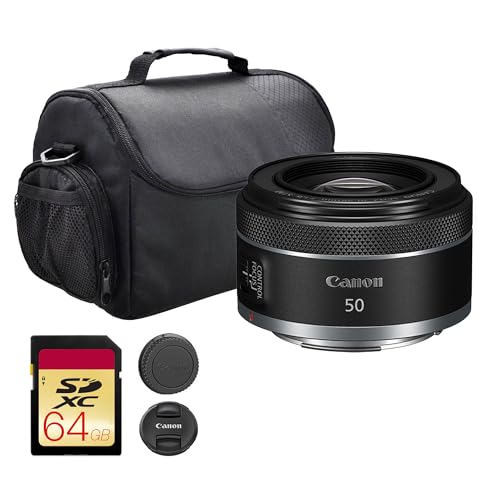 Canon RF 50mm f/1.8 STM Lens | Compact Standard Prime with Bright f/1.8 Aperture & Smooth STM Autofocus | for Portraits, Street, Low-Light & Everyday Photography (4515C002) + Shoulder Bag + 64GB Card