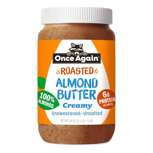Once Again Creamy Natural Almond Butter No Sugar, Roasted - Large 2.5 Pound Jar - Single Ingredient Nut Butter, No Palm Oil, No Salt, Unsweetened - Non-GMO, Gluten Free, Vegan - 1 Jar (40 oz)