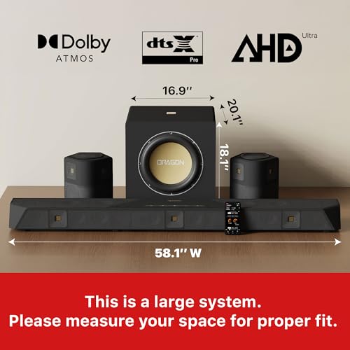 Image of Nakamichi Dragon 11.1.6 Ch Surround System w Dolby Atmos /DTS:X Pro (Pro Cinema Engine), HiFi AMTs, Reference 12 inch Sub, Bipolar Surr, 6 Discrete Height Ch, 3000 Watts Max Output. AVR Grade Soundbar