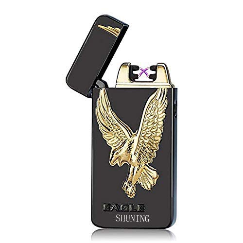 Accendino USB SHUNING, accendino a doppio arco senza fiamma elettrico antivento, accendisigari ricaricabile USb (Black eagle)