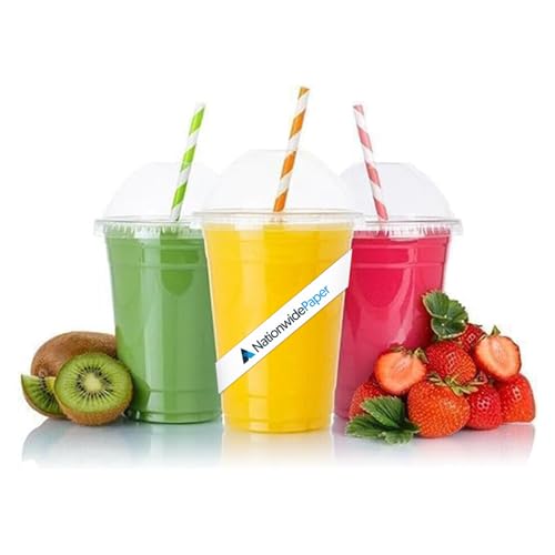 Nationwide Paper Strong Smoothie Cups with Dome Lids 12oz 50pcs for Smoothies Milkshakes & Thick Drinks Recyclable and Reusable(355ml)