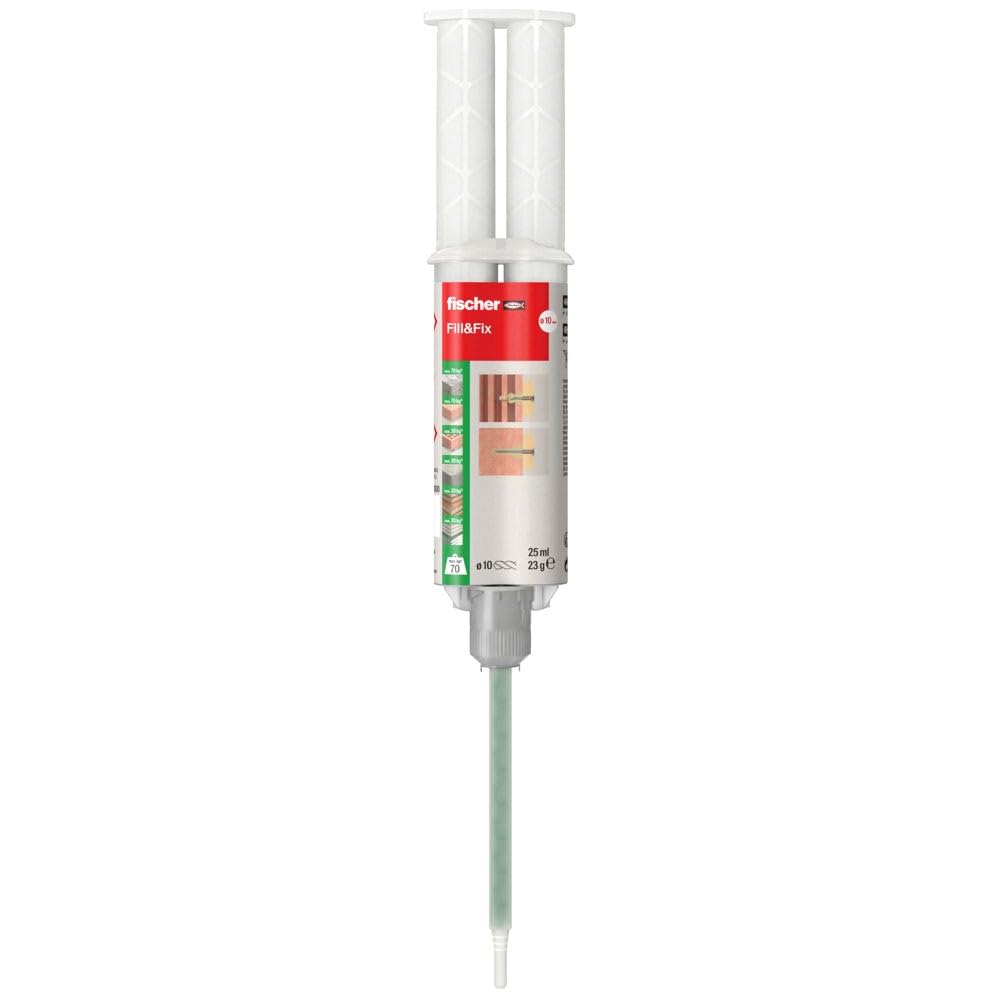 fischer - Cheville Liquide Fill & Fix 25ml / 1 Cartouche + 2 becs mélangeurs + 4 Douilles Treillis + 2 tuyaux de rallonge, Gris