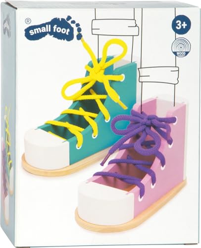 small foot Fädelschuhe Schleife binden aus Holz, Farbenfrohes 2er Set, inkl. passender Schnürsenkel, ab 3 Jahren, 6475