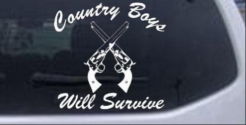 8in X 7.6in White -- Country Boys Will Survive Country Car Window Wall Laptop Decal Sticker