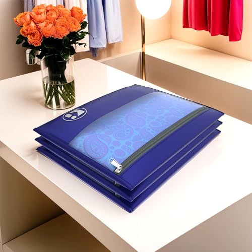 Image of Kuber Industries (Pack of 3) Waterproof Clothes Organizer | Saree & Dress Organizer For Wardrobe | Parachute Travel Storage Bag | Blue