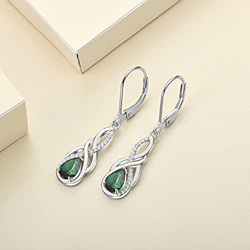 Yl Infinity Earrings 925 Sterling Silver Twist Dangle Drop Earring Created Emerald Celtic Knot Leverback Jewelry For Women #TOP4