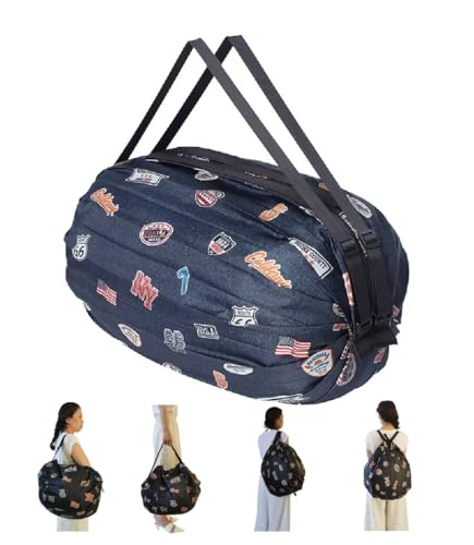 GIMIRO Multifunktionale Faltbare Tasche Reise Duffel Rucksack Handtasche Schultertasche Große Kapazität Einkaufstaschen Sport Fitness Taschen (Navy Blue Cartoon)