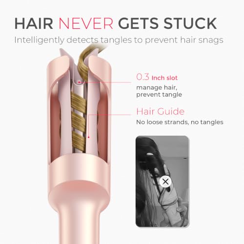 Image of TYMO Automatic Rotating Curling Iron - TYMO CURLPRO Beach Waves Curling Wand, Portable Hair Curler, 500 Million Ionic, Dual Voltage & Lightweight for Travel, Ceramic Coating, 1 Inch, Rose Gold