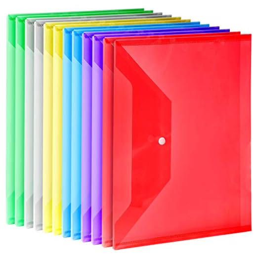 12 Pack Plastic Envelopes Poly Envelopes, LEOBRO A4 Clear File Bags Document Folders Document Organizers with Snap Button for Document Stationery Tools Organization, in 6 Assorted Colors