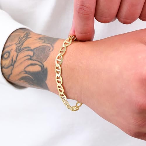 Nuragold 14K Real Yellow Gold Solid Mariner Chain Anchor Link Bracelet 7"-9" (2mm-7.5mm) Italian Jewelry for Men & Women2