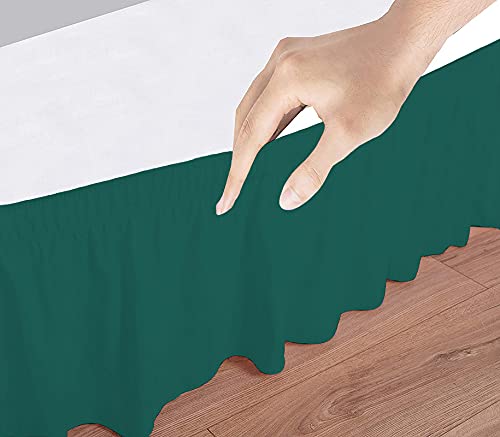 Image of Wrap Around Dust Ruffled Bed Skirt 10 inch Inch Tailored Drop Fade Resistant Brushed Microfiber Bed Skirt - Single Bed | Teal