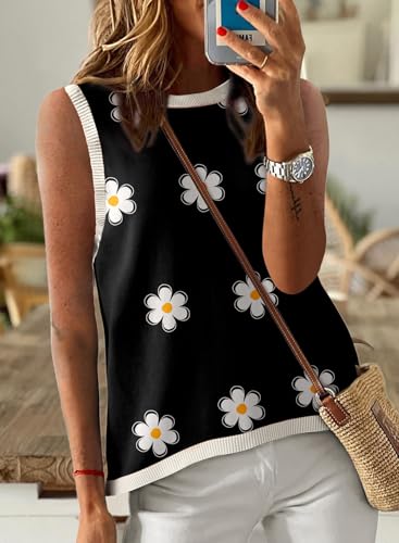 Image of Dokotoo Womens Summer Tops 2026 Casual Striped Color Block High Neck Tank Top Loose Knit High Low Sleeveless Shirts Blouses
