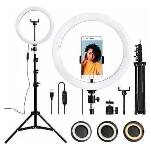 JIANW Kit Iluminador Ring Light 12 Polegadas – 30 cm – Com Tripé e Dimmer