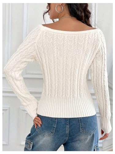 Image of MakeMeChic Women's Off The Shoulder Sweater Cable Knit Long Sleeve Ribbed Fall Going Out Tops Sweater Pullover