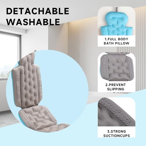 Oreiller de bain complet lavable équipé de ventouses bleues