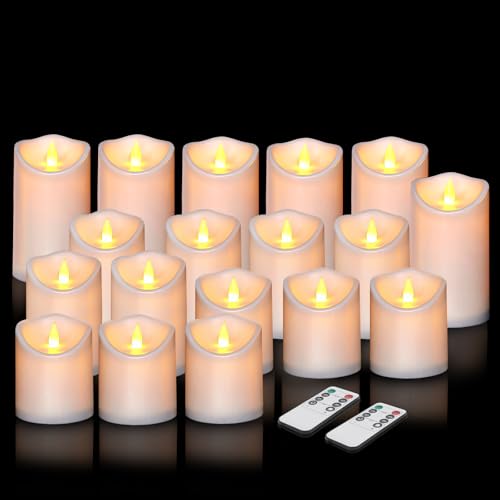 Image of Artmarry Flameless Candles Outdoor Indoor Pillars Battery Operated Flickering Candles Include 10-Key Remote Timer 400+ Hours by 2 AA Batteries (White Candle - Warm Light, 3 inch D x 4 inch|5 inch|6 inch H - 18 Pack)