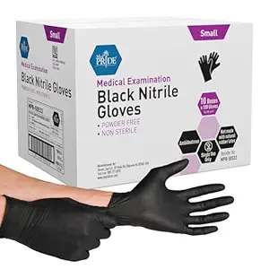 MED PRIDE Black Nitrile Medical Examination Gloves (Small, 1000-Count) Ultra-Strong 6 mil Thick, Latex & Rubber Free, Disposable Powder-Free Gloves for Healthcare & Food Handling Use