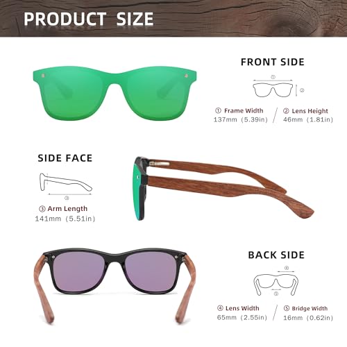 KINGSEVEN Wooden Sunglasses Polarized UV 400 Protection Mirrored Lenses Ultra Light Bubinga Frame B-5504 (Green)2