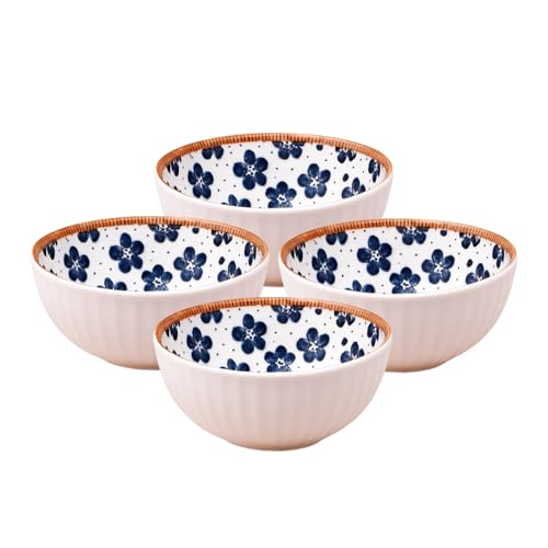 Image of Lellow Ceramic Bowl Set of 4 | Microwave Safe | Dishwasher Safe | Lead-Free Food Grade Glazed Bowls | Ideal for Soup, Salad, Dessert Serving- Big Flower