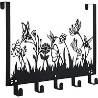 Geelin Metal Hummingbird Flower Over The Door Hooks Wildflowers Over The Door Nature Wall Decor with 5 Hooks Towel Holder for Bathroom Bedroom Kitchen Living Room Home Decor Gift