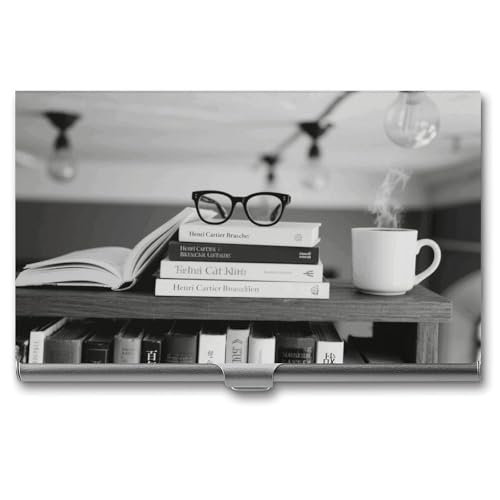 Metal Business Card Holder Ultra Slim - Bookshelf Book Professional Aluminum Alloy Card Case with Magnetic Closure, Compact ID Credit Card Organizer Wallet for Men Women