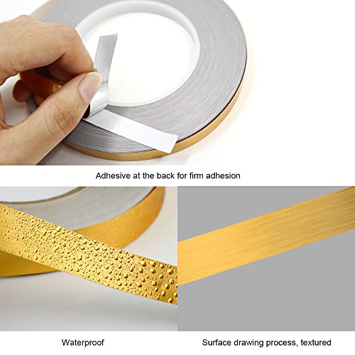 Image of 2 Rolls 0.4 Inch x 164 Ft Metalized Polyester Mylar Film Tape, Graphic Art Tape Mirror Tape, Foil Line Adhesive Tape for Wall, Floor, Tile, Gifts Wrapping (Gold)