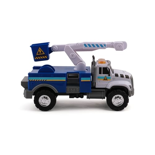 Mighty Fleet Rescue Force 12 Tough Cab Cherry Picker Toy Truck - Realistic Lights & Sounds Movable Cherry Picker Arm Free Wheeling Play Ages 3+