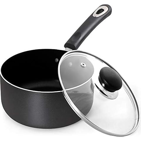 2 Quart Nonstick Saucepan with Glass Lid - Multipurpose Pot Use for Home Kitchen or Restaurant (Black)- Utopia Kitchen Cover