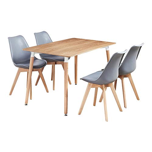 Table et 4 chaises P & N Homewares® modèle Lorenzo - Style scandinave rétro et moderne - Table en bois marron - Pour la salle à manger