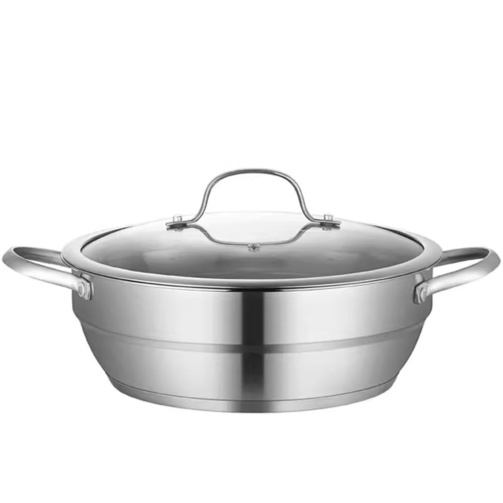 Pentola per cottura a vapore Pentola per zuppa a vapore per Uso domestico Pentola per pesce al vapore Pentola per panini al vapore Cottura a vapore (Argento 26 cm)