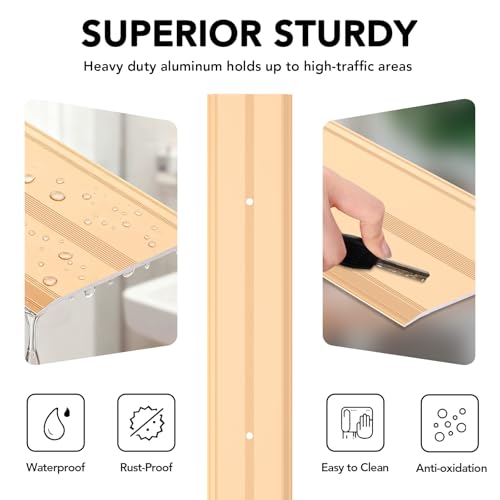Raytano 36"L×4"W ×0.1"H Flat Profile Aluminum Floor Transition Strip, Metal Door Threshold for Carpet Wood Tile Vinyl Flooring Gaps, Indoor and Outdoor Doorway Decoration Protector(Golden,1pcs) by Raytano - Image 4