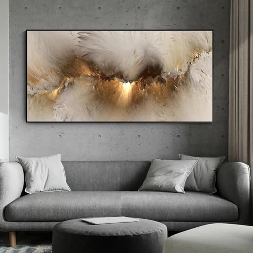 Toile XXL affiche d'art moderne au rendu d'une peinture à l'huile abstraite nuage gris jaune chic
