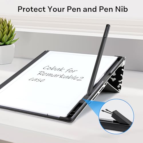 Image of CoBak Case Compatible with Remarkable 2 Paper Tablet, Black Notebook | Built-in Pen Holder, Multi-Angle Foldable Stand, Custom Fit for 2020 Released reMarkable 2