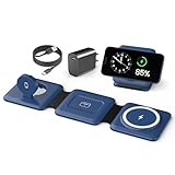 Iseyyox Charging Station for Apple Devices - 3 in 1 Magnetic Foldable Wireless Charger Dock - Travel Charging Pad for MagSafe iPhone 16 15 14 13 12 Pro Max Plus Watch & Airpods